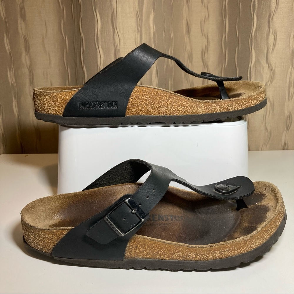 Birkenstock Gizeh Women's 8 39 Thong Sandal Black Leather Thong Slip On Buckle